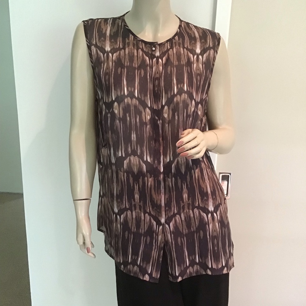 J Brand‎ Animal Print Sheer Silk Top Blouse L